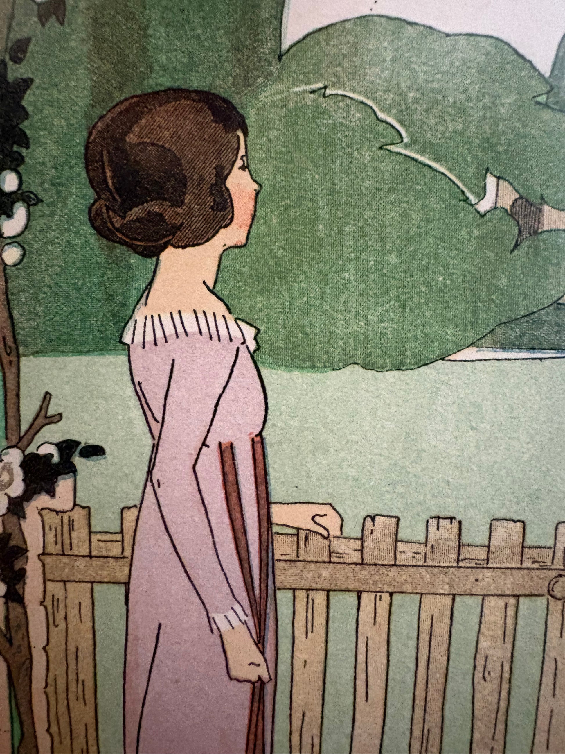 Rare original Art Deco woodblock print, 1911 antique, Maggie Salcedo, French framed art