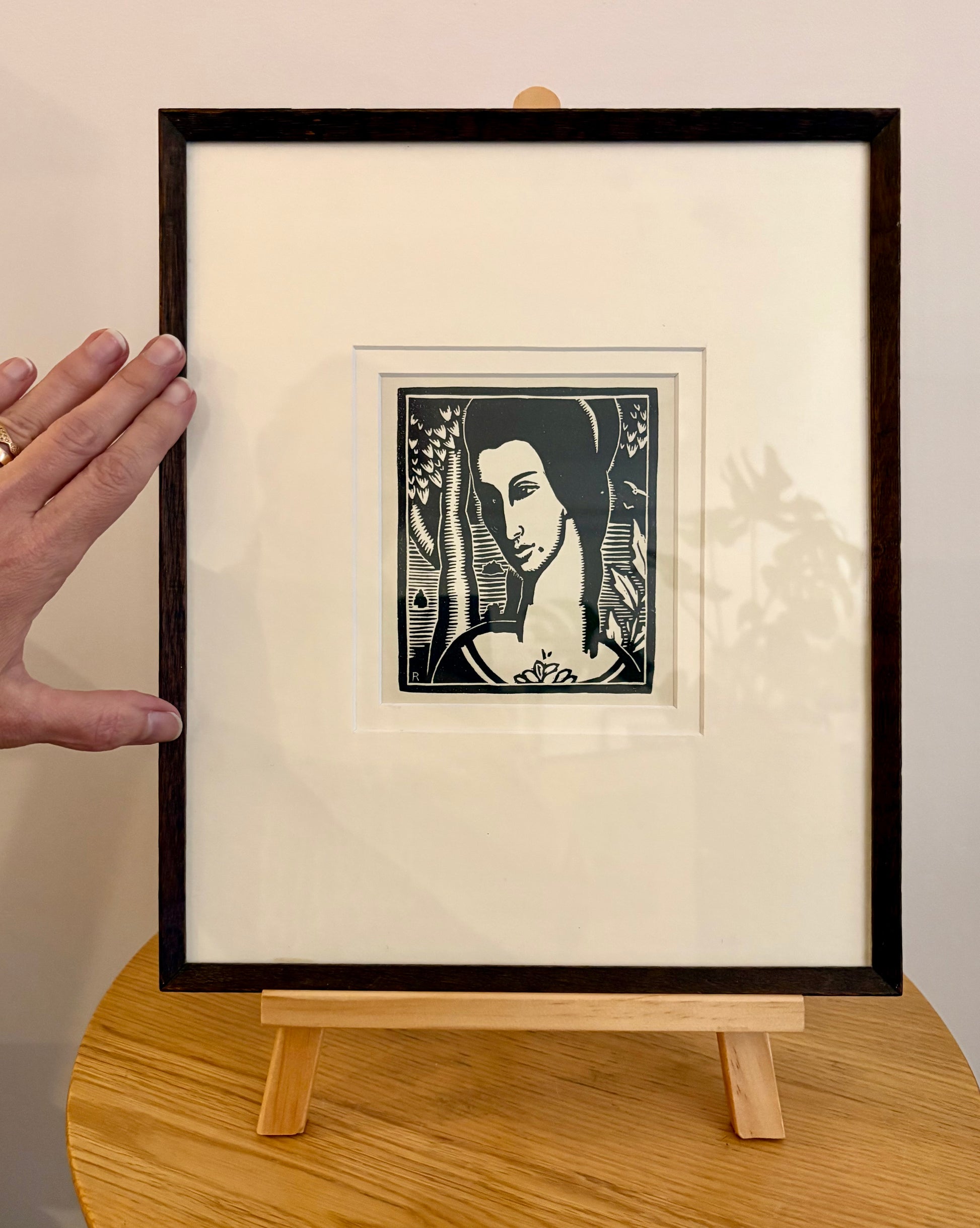 1934 Antique Art Deco print, Rex Wood, after the linocut, framed vintage art