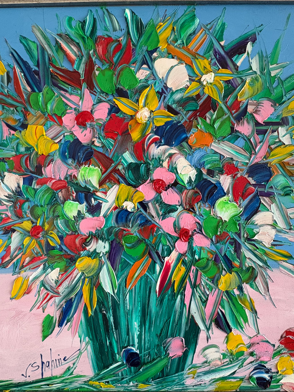 Original Jack Shahine painting, floral still life, framed vintage art