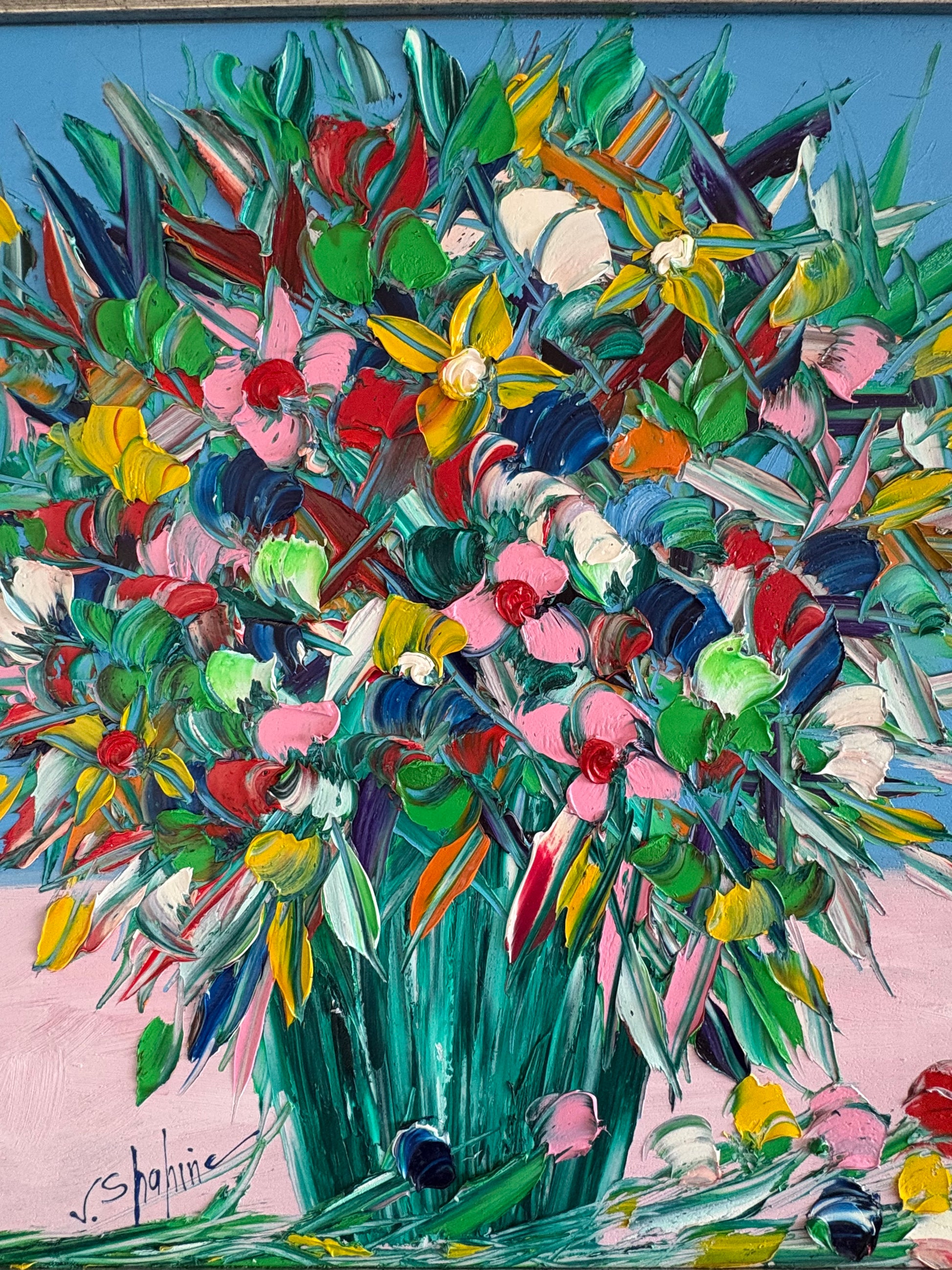 Original Jack Shahine painting, floral still life, framed vintage art