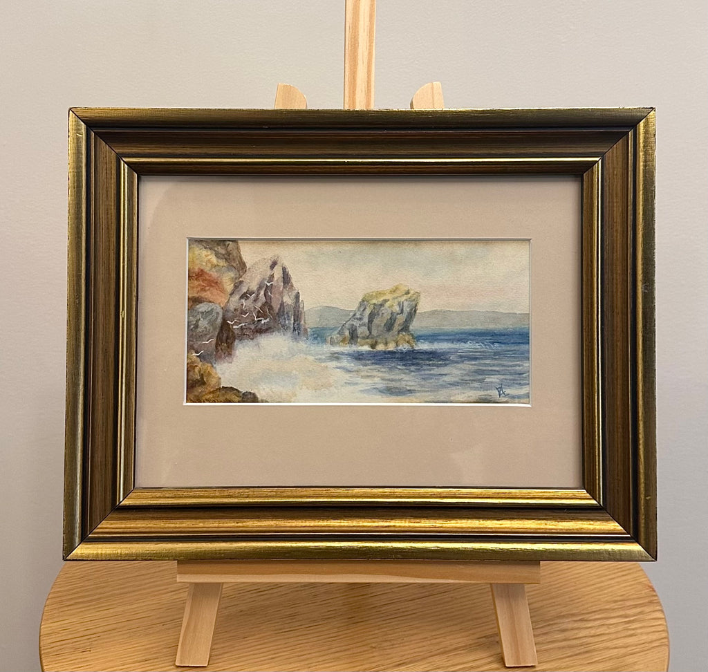 Antique original watercolour painting, Lion Rock, framed artwork