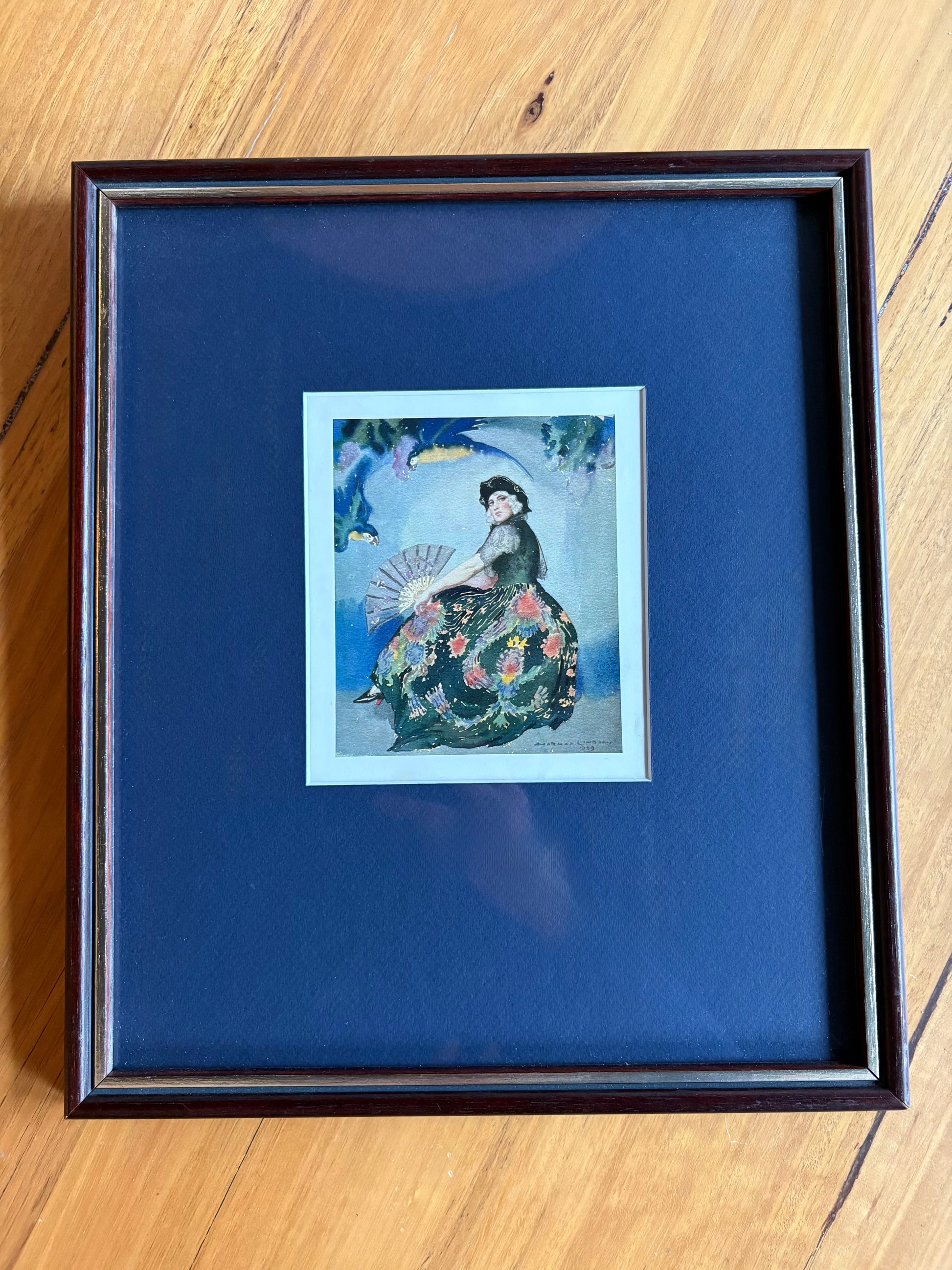 1930 Genuine antique print, Norman Lindsay, "Casanova Lady", Art Deco, framed vintage art