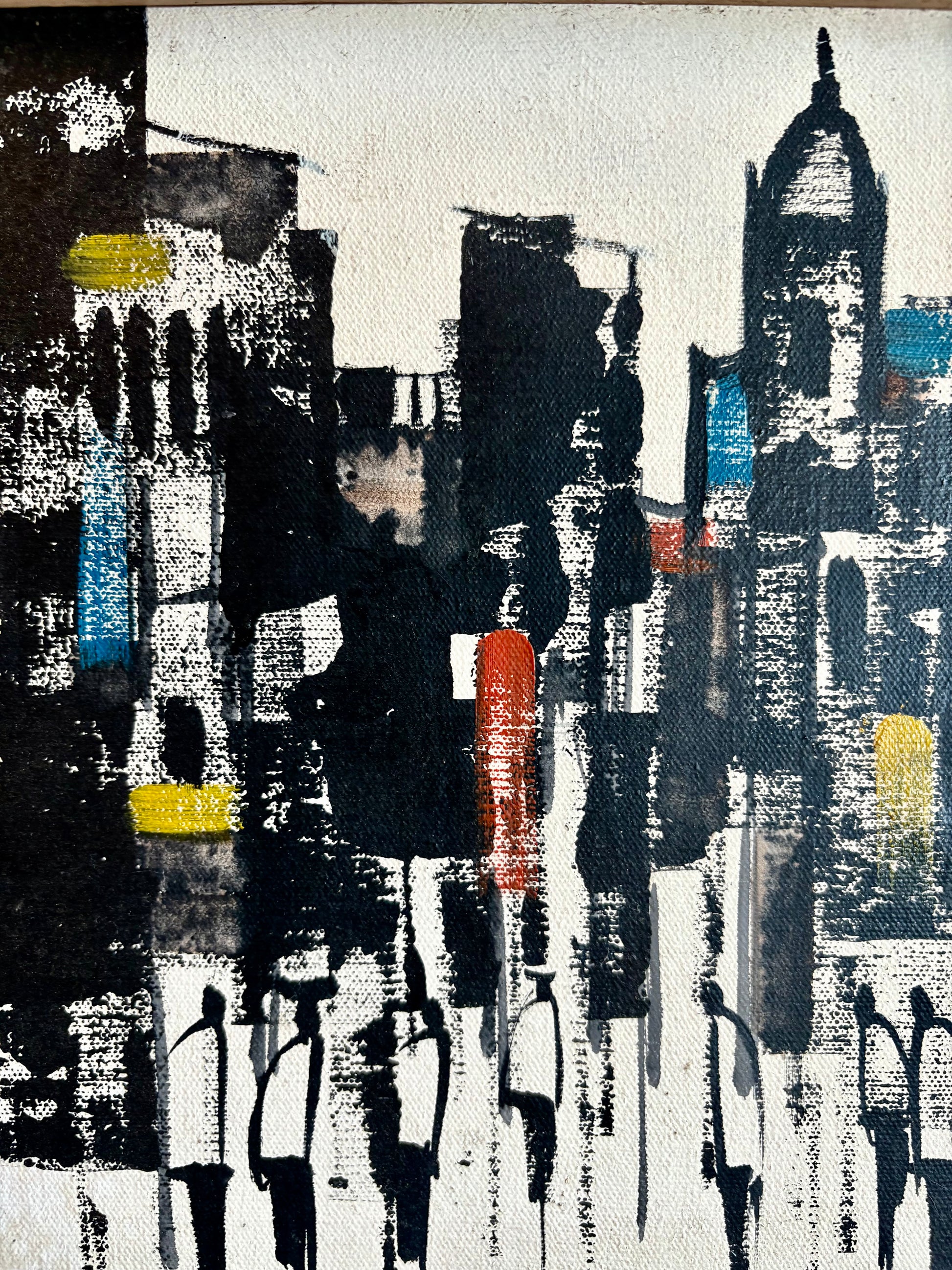 Vintage original painting on canvas, Perfecto Pinon, signed framed artwork, Modernist art