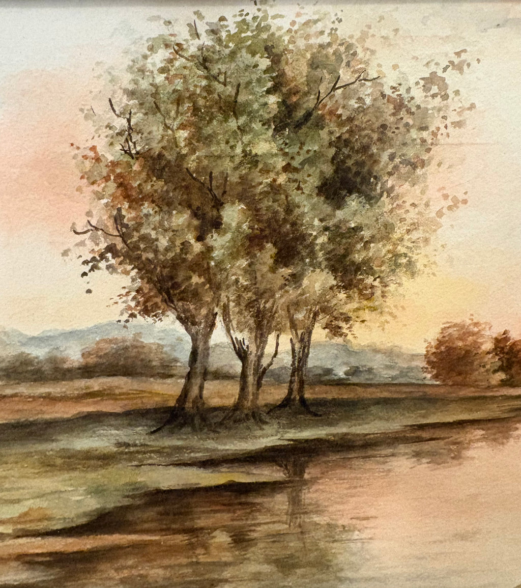 1920 Antique signed watercolour painting, N. Guest, Windmills, framed art