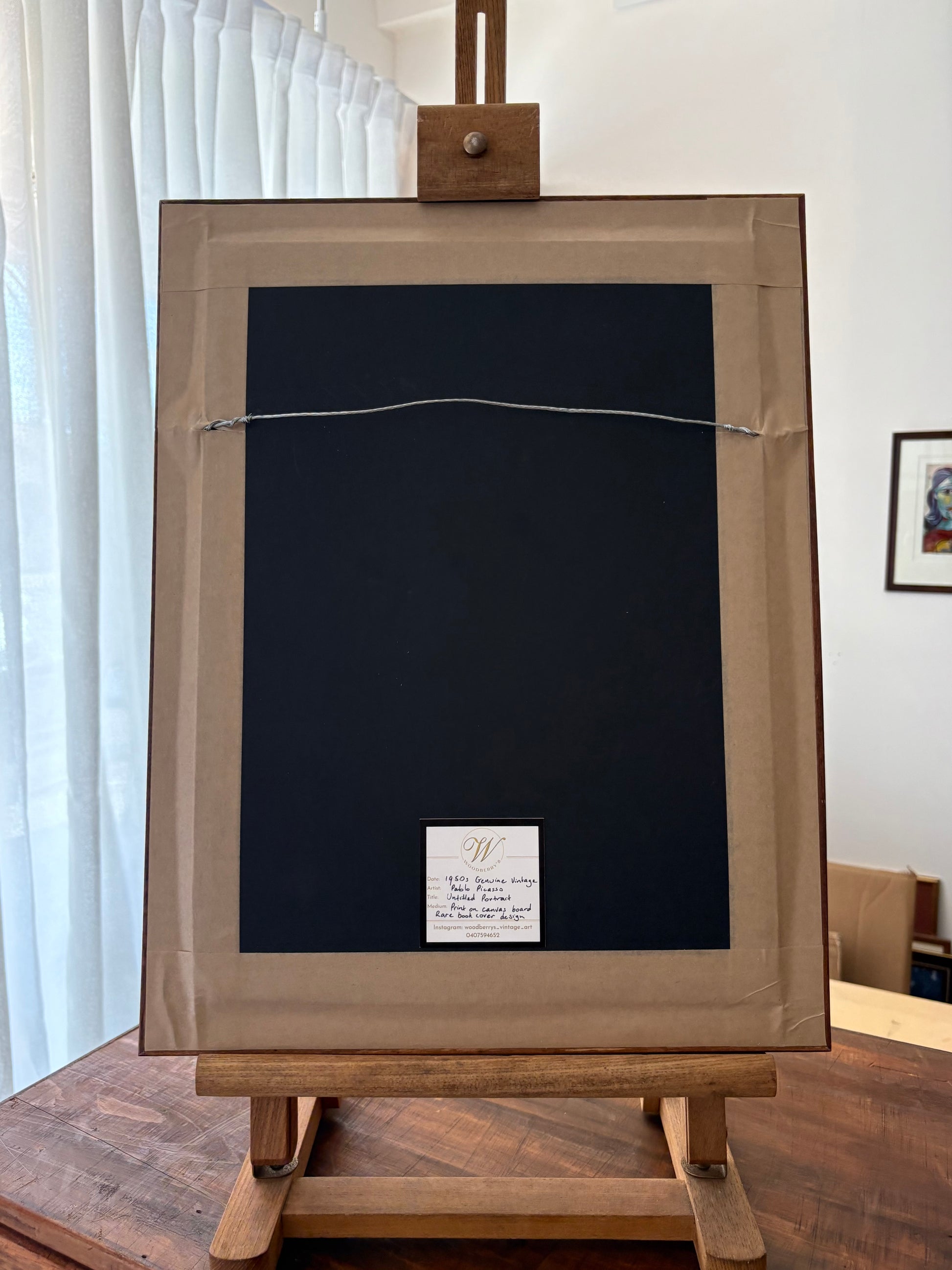 Rare mid-century 1950s Picasso print on canvas, Cubsism, portrait, framed vintage art