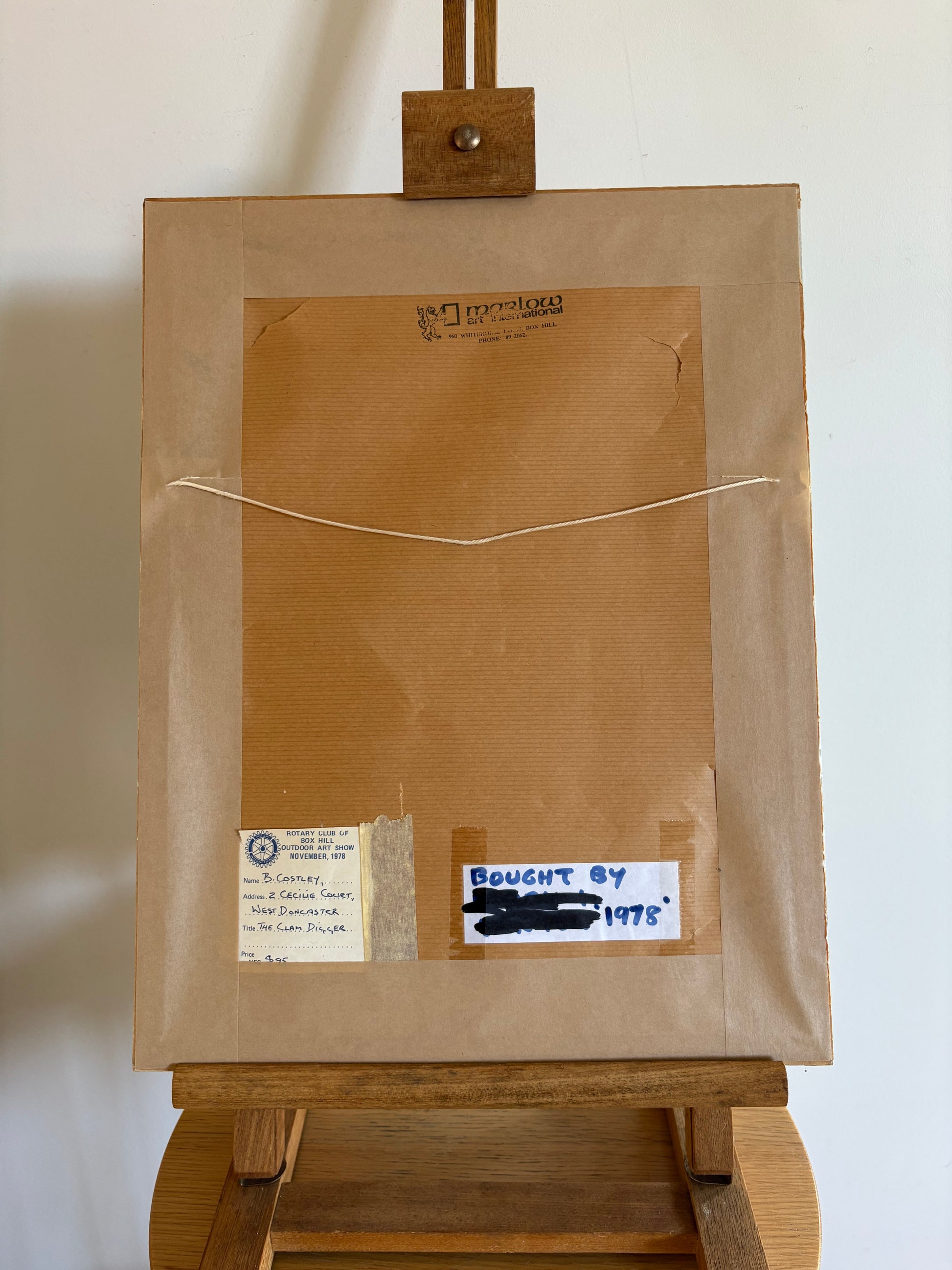 Original 1970s oil painting on board, vintage framed art, fishing