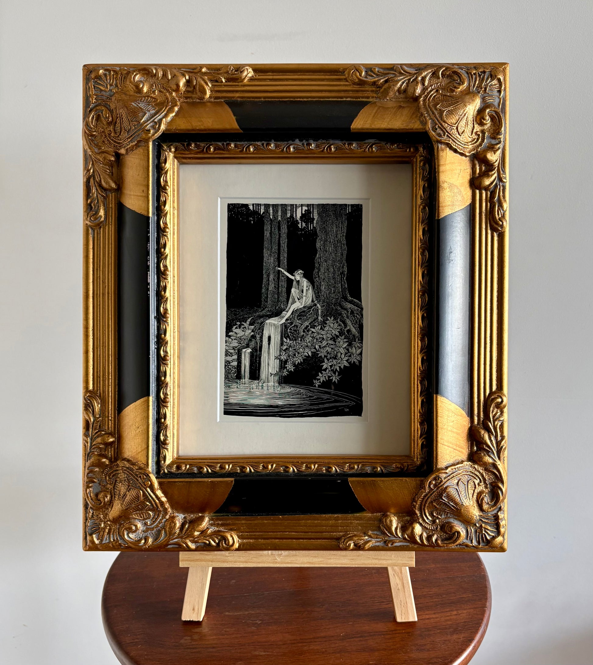 1921 Antique print, Ida Rentoul Outhwaite, "Waterfall Fairy", framed art, fairy, Art Deco
