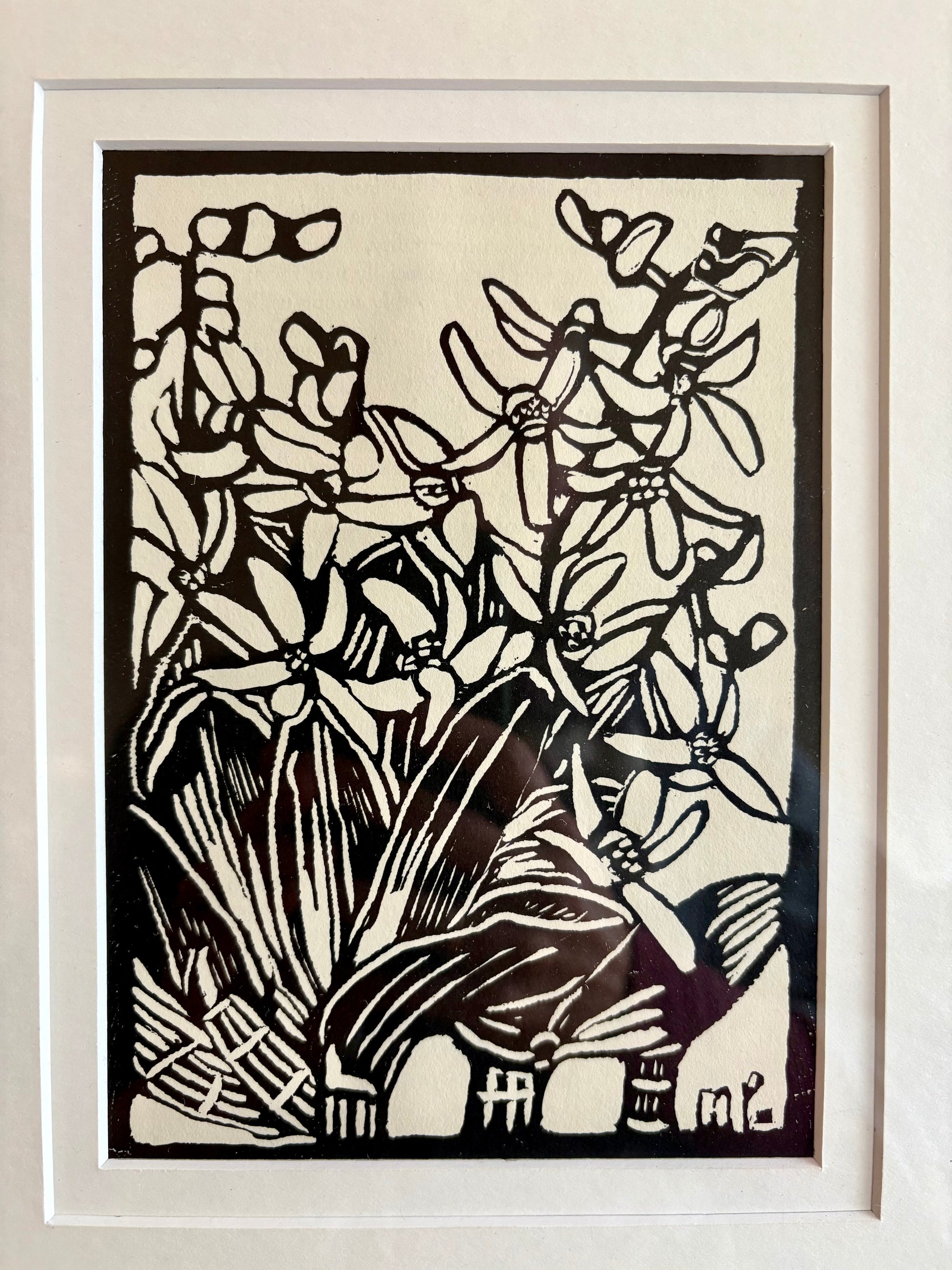 Original 1930s Margaret Preston woodblock print, "Rock Lily" rare antique framed art