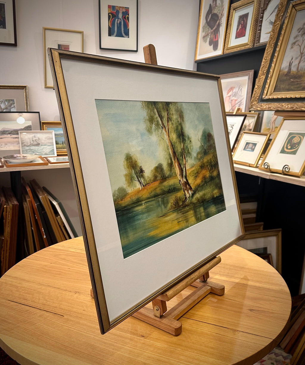 Original watercolour painting, Philip Luton, Australian landscape, framed vintage art