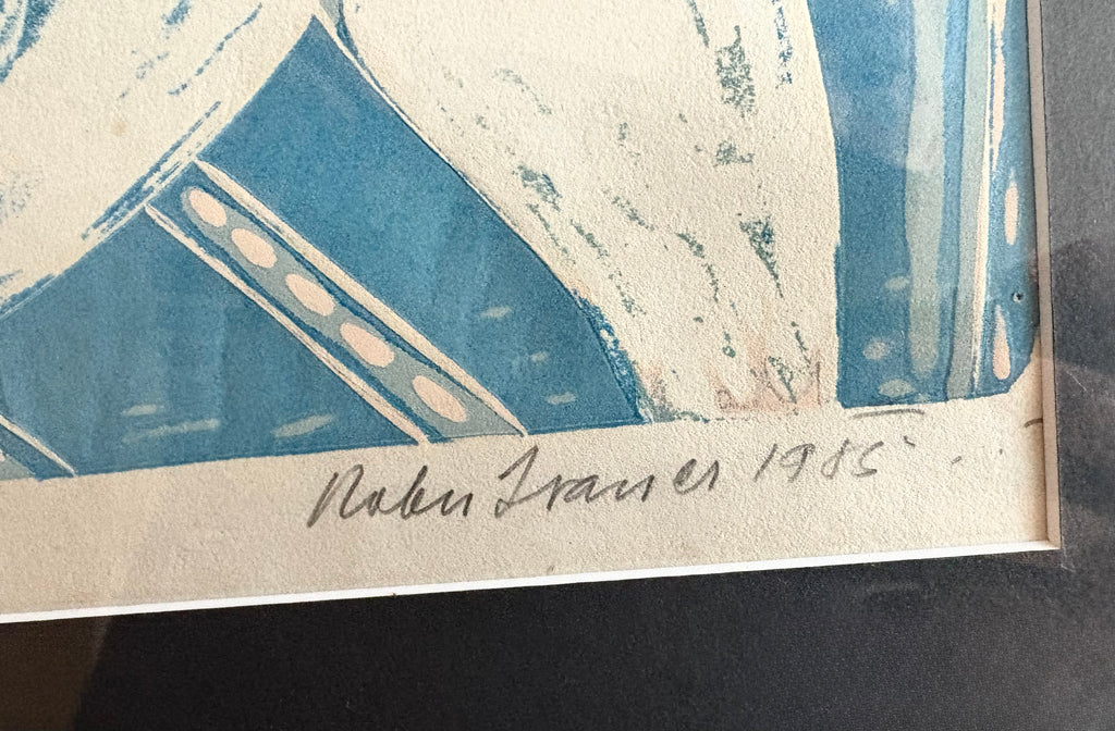 Original Robert Trauer Lithograph, Artist’s Proof, guitar, bird, framed vintage art