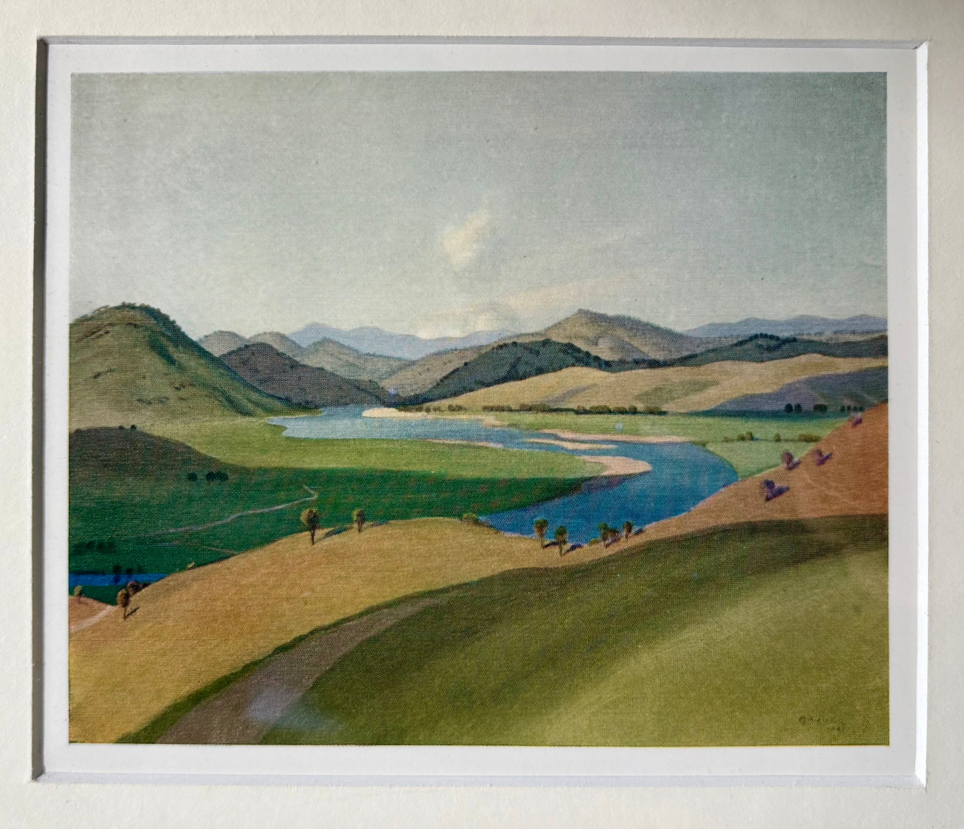 1920s Antique print, “Yass Landscape”, Elioth Gruner, Australian framed artwork
