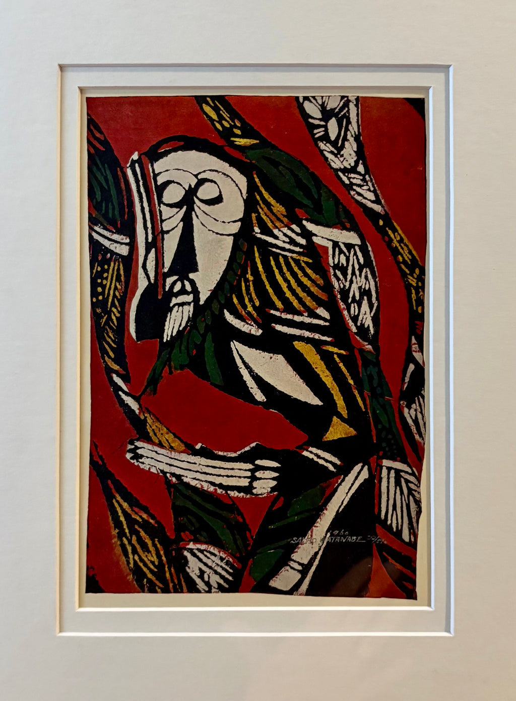 Mid Century Japanese print, 1960s reproduction, framed vintage art