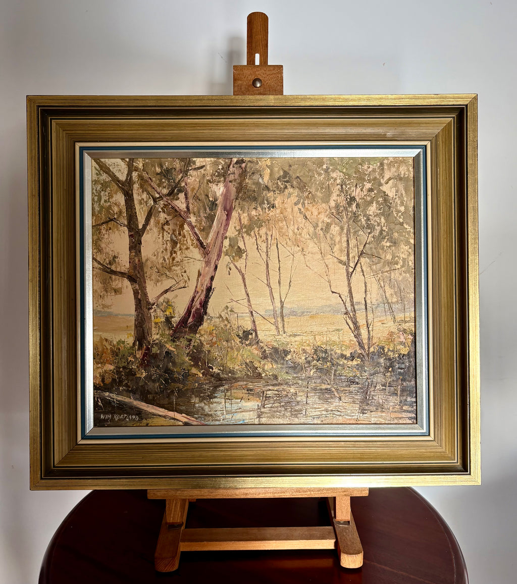 Vintage 1970s original oil painting, Wim Kortland, Australian landscape artwork