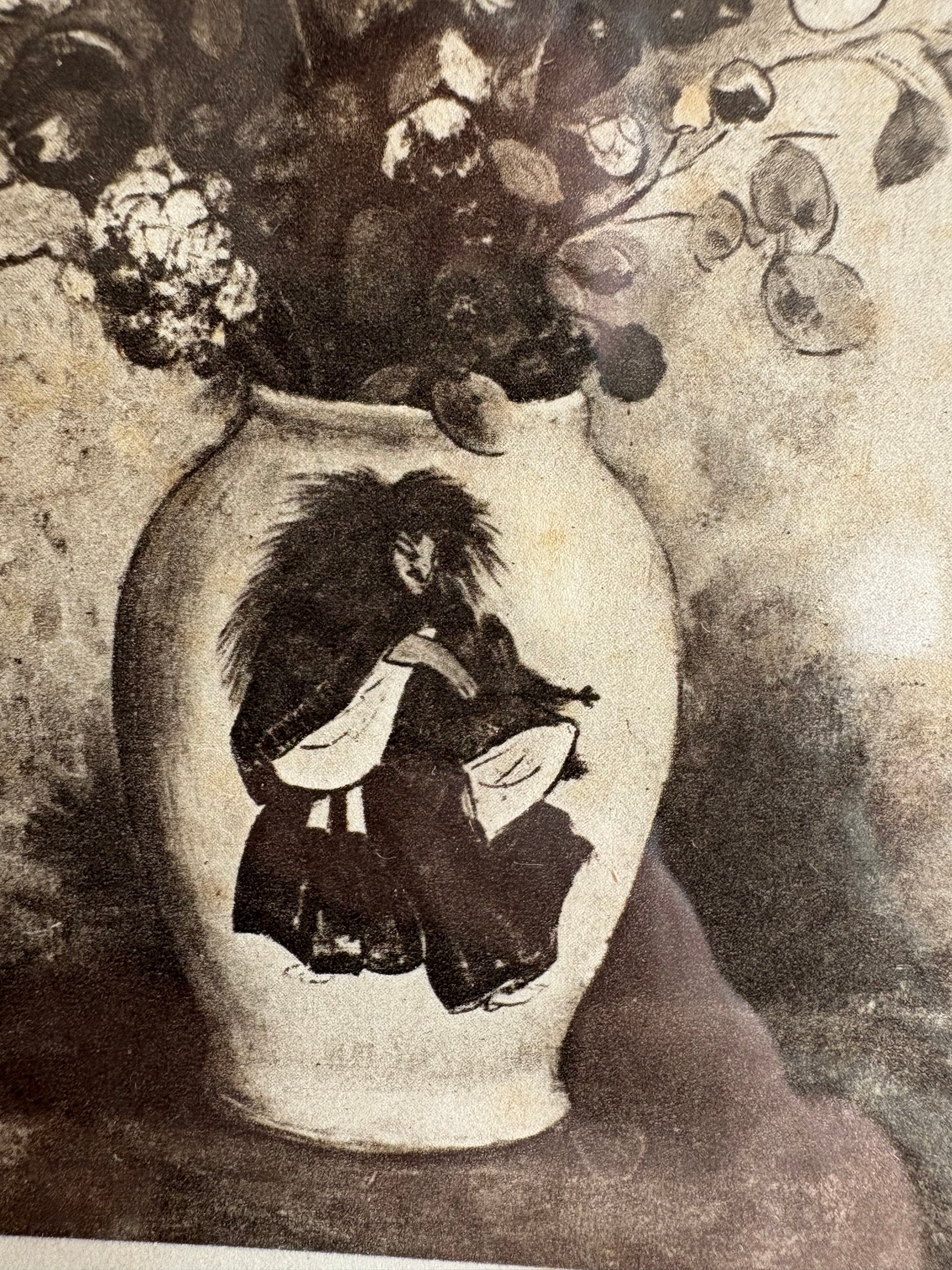 1929 Antique print, Odilon Redon, French, vase of flowers, vintage framed art