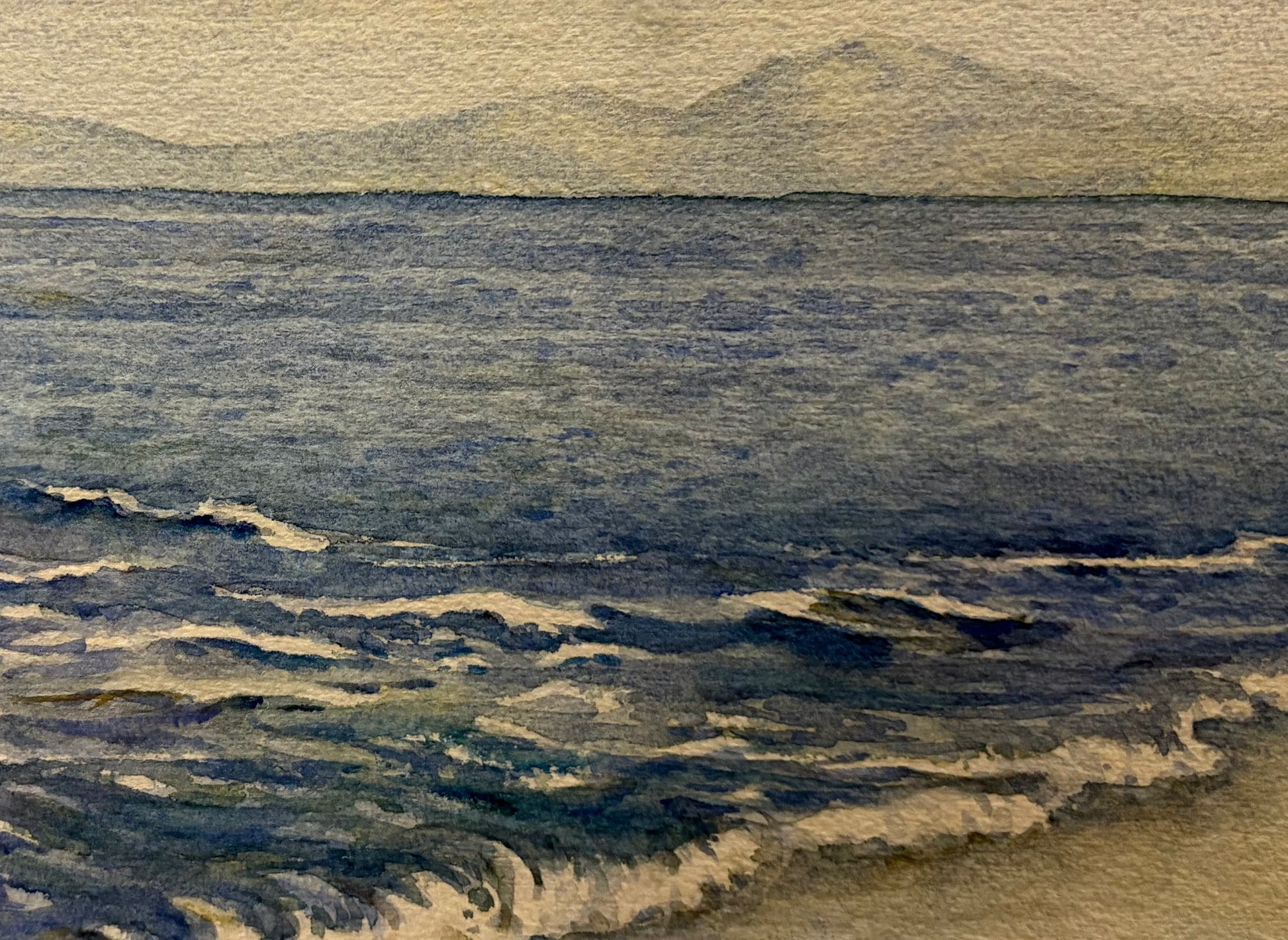 Original watercolour painting, John Flexmore, coastline, vintage framed art