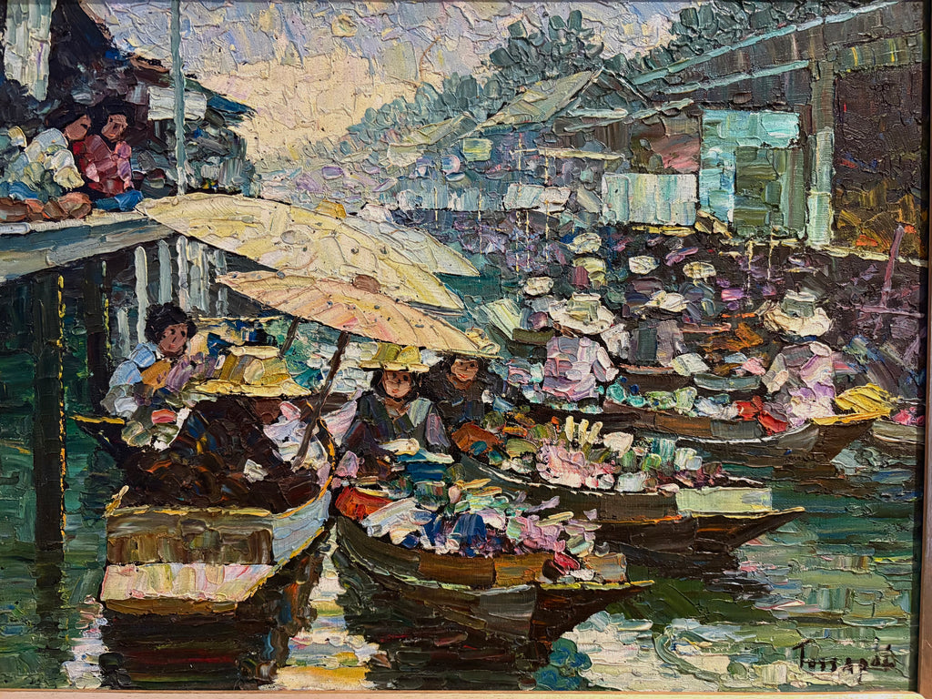 Original mid century painting, Tossapol – Floating Market (c.1960s)