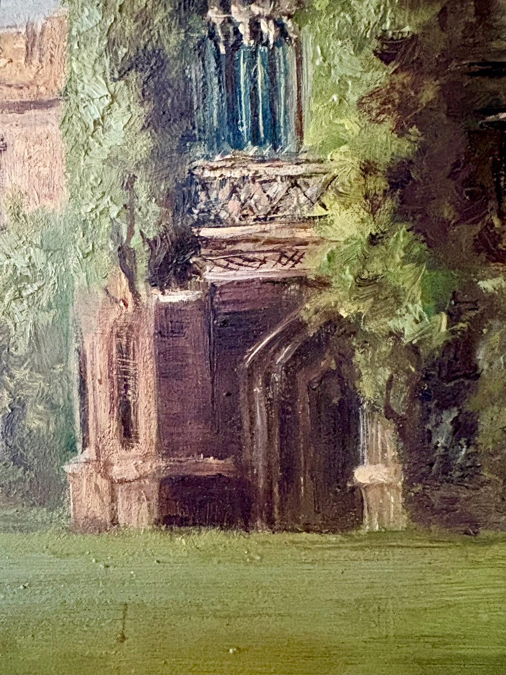1900s original antique oil painting, Oxford University, framed art