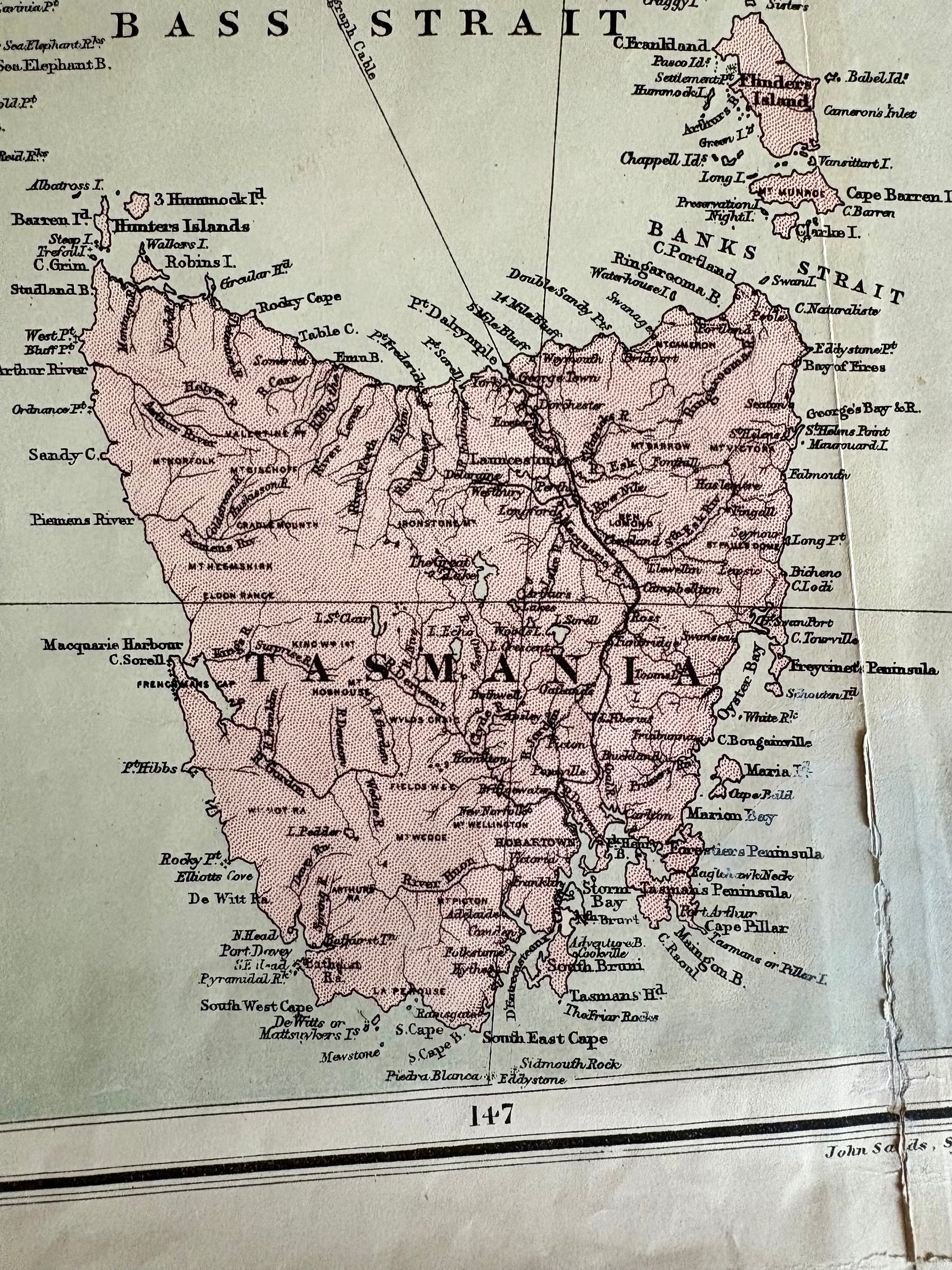 1886 genuine antique large map of Victoria and Tasmania
