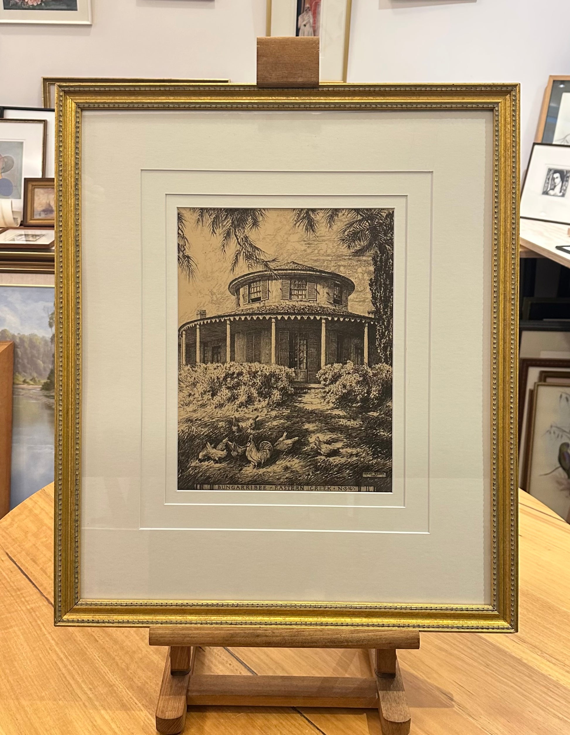1920s Antique Hardy Wilson collotype print, Architecture, NSW, framed art