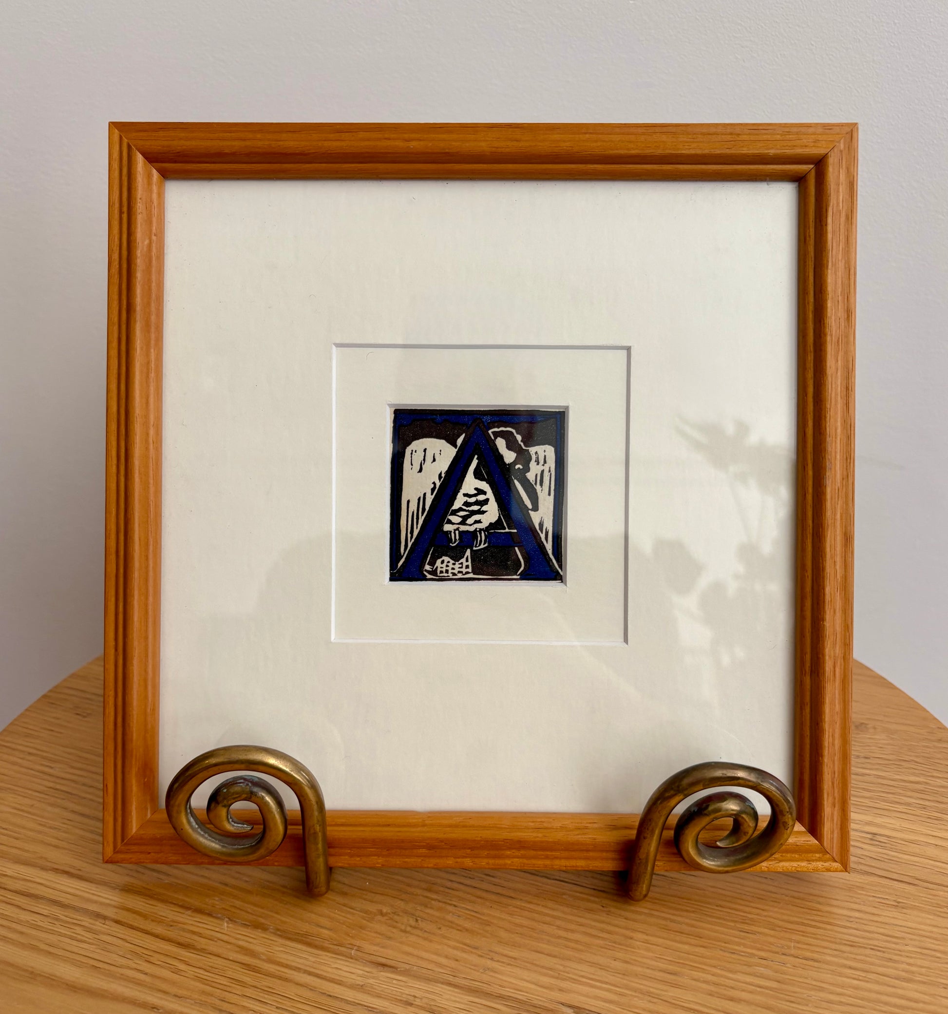 1920s Original Margaret Preston woodblock print, “Letter A”, Kookaburra, antique framed art