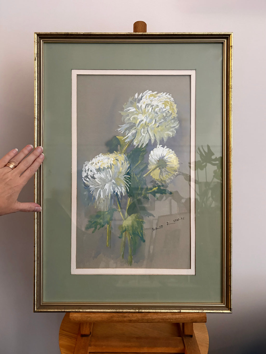 Mid Century original painting, “Carnations”, Norma Sparks, vintages framed art