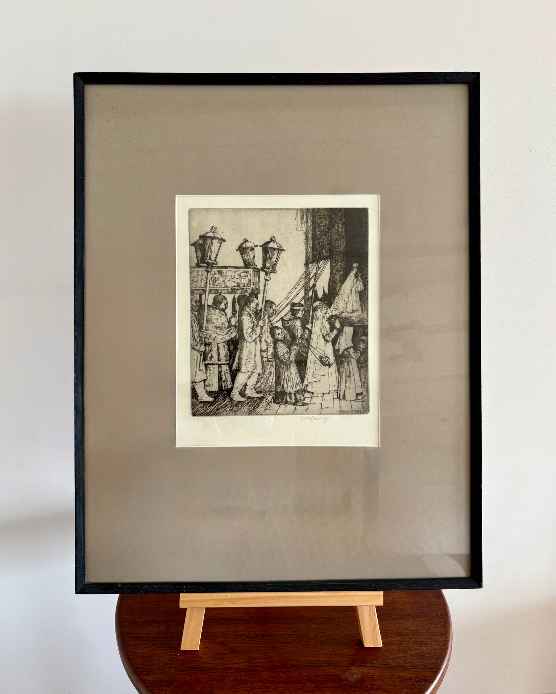 Signed 1898 William Strang original etching, framed antique art