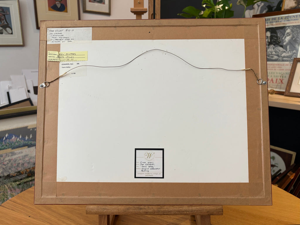 Original watercolour painting, Yarra Valley, Ken Edwards, vintage framed art