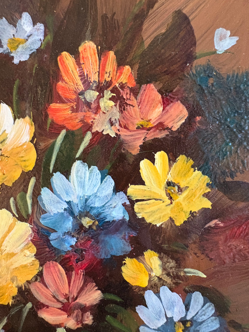 Original still-life painting on copper, daisies, framed art