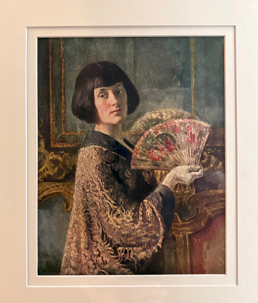 Vintage print, Gerald Brockhurst, “The Fan”, framed art