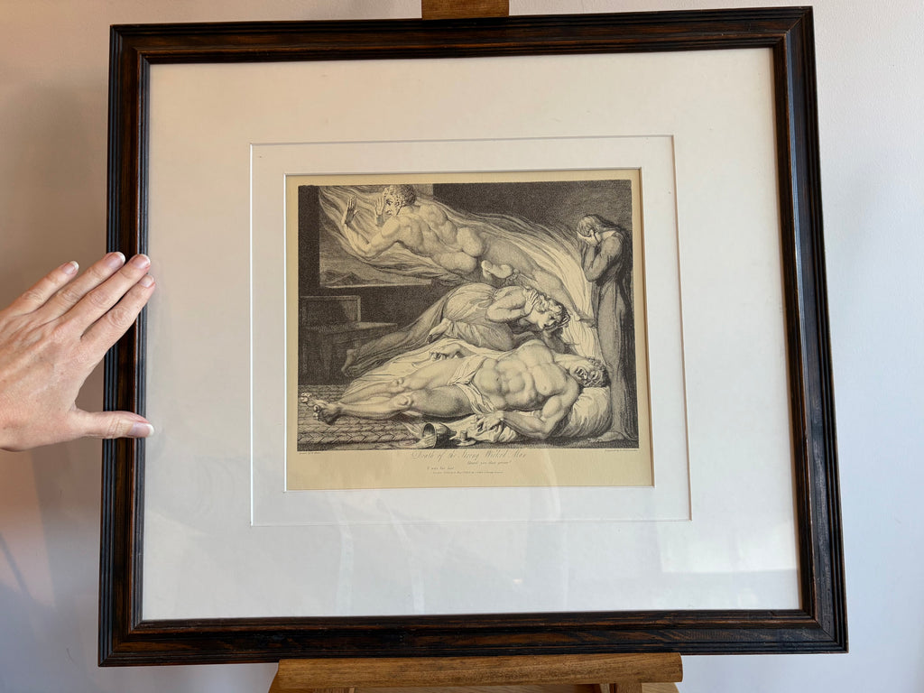Vintage William Blake engraving, The Grave, framed artwork, "Strong Wicked Man", antique gothic wall art