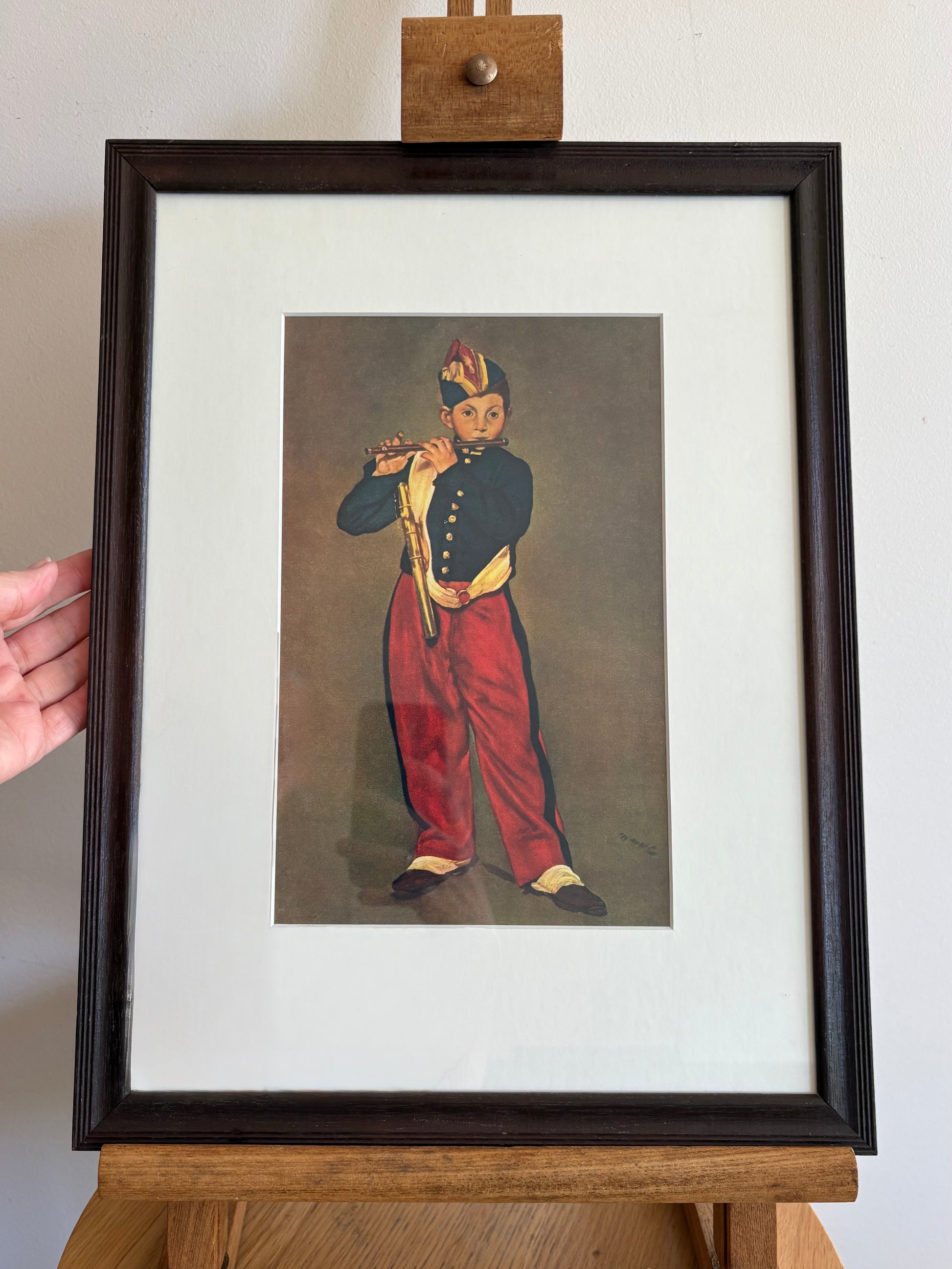 1951 vintage print “Young Flautist”, Manet, flute, gilt framed art, French