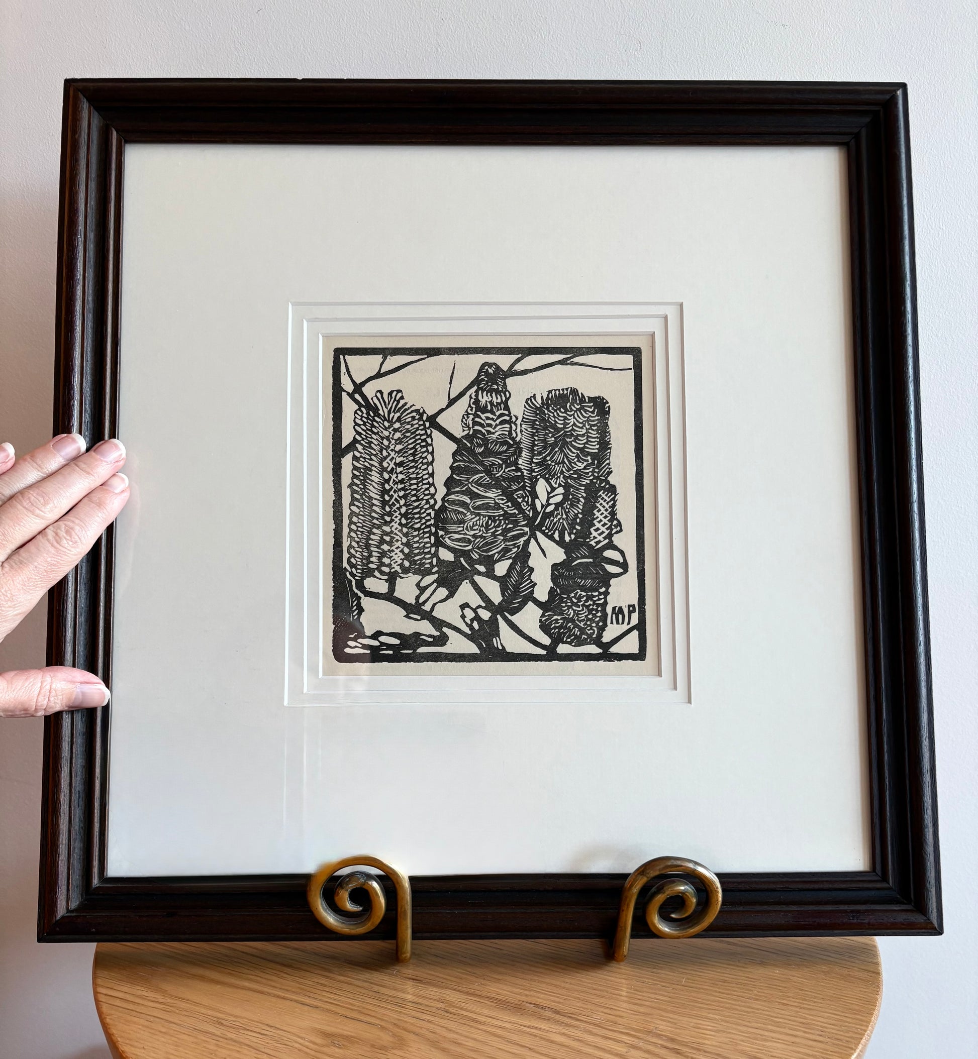 1932 Original Margaret Preston woodblock print, “Banksia”, framed antique vintage art