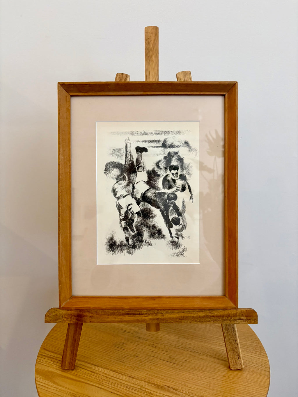 1928 antique lithographic print, football, Robert Delaunay, Paris, framed art