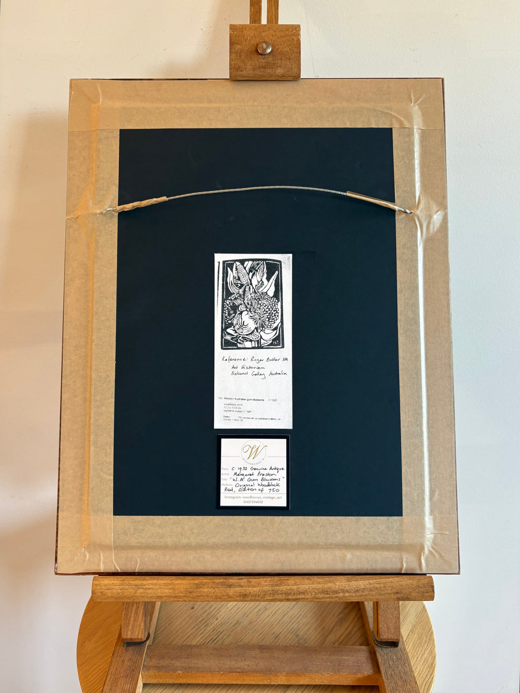 Original 1930s Margaret Preston woodblock print, "W.A. Gum Blossom" rare antique framed art