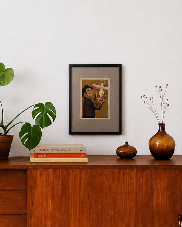 Mid Century Japanese print, 1960s reproduction, framed vintage art