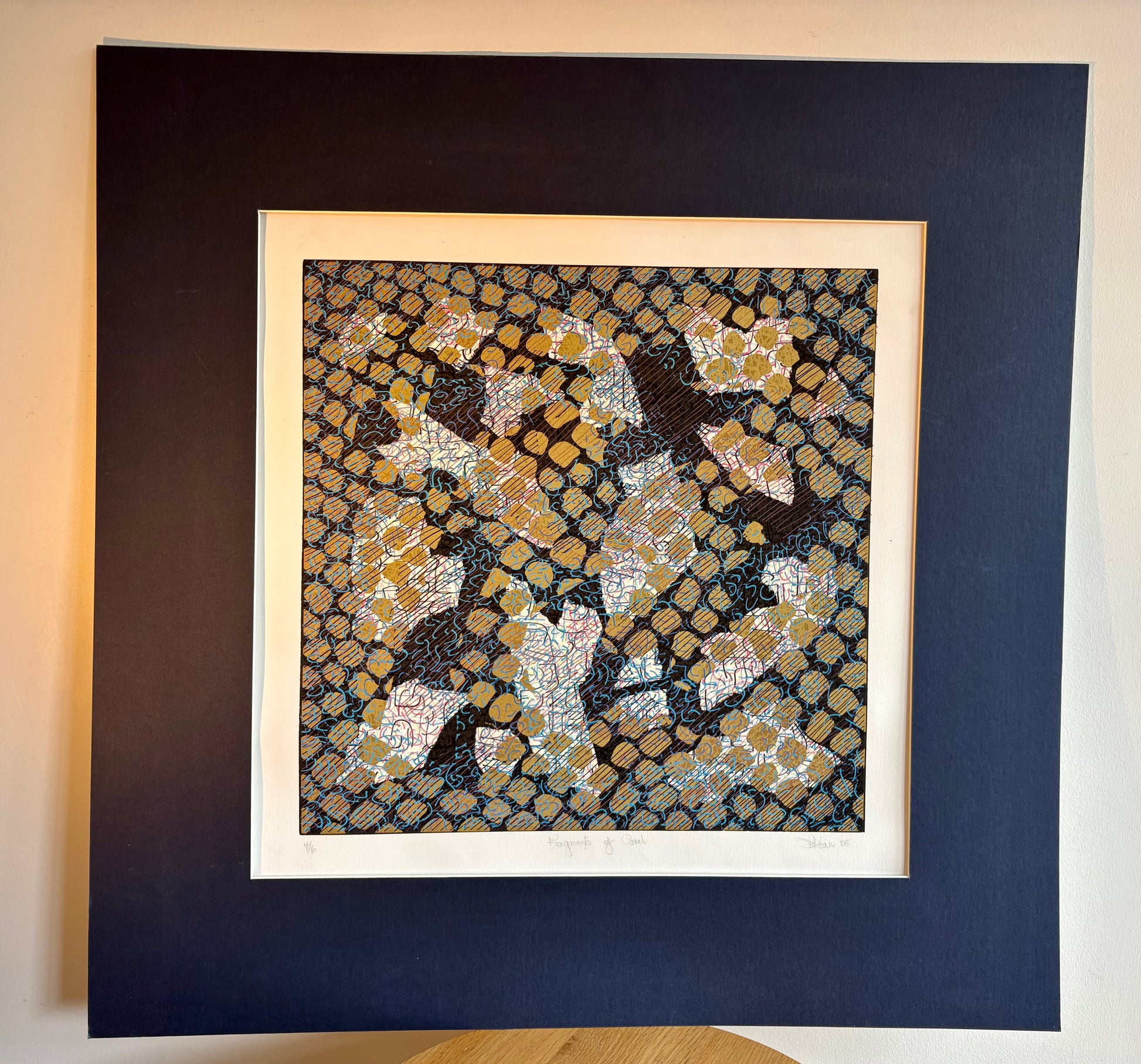 Original Roslyn Kean screen print 4/6, abstract art, Australian, gilt, coral, vintage