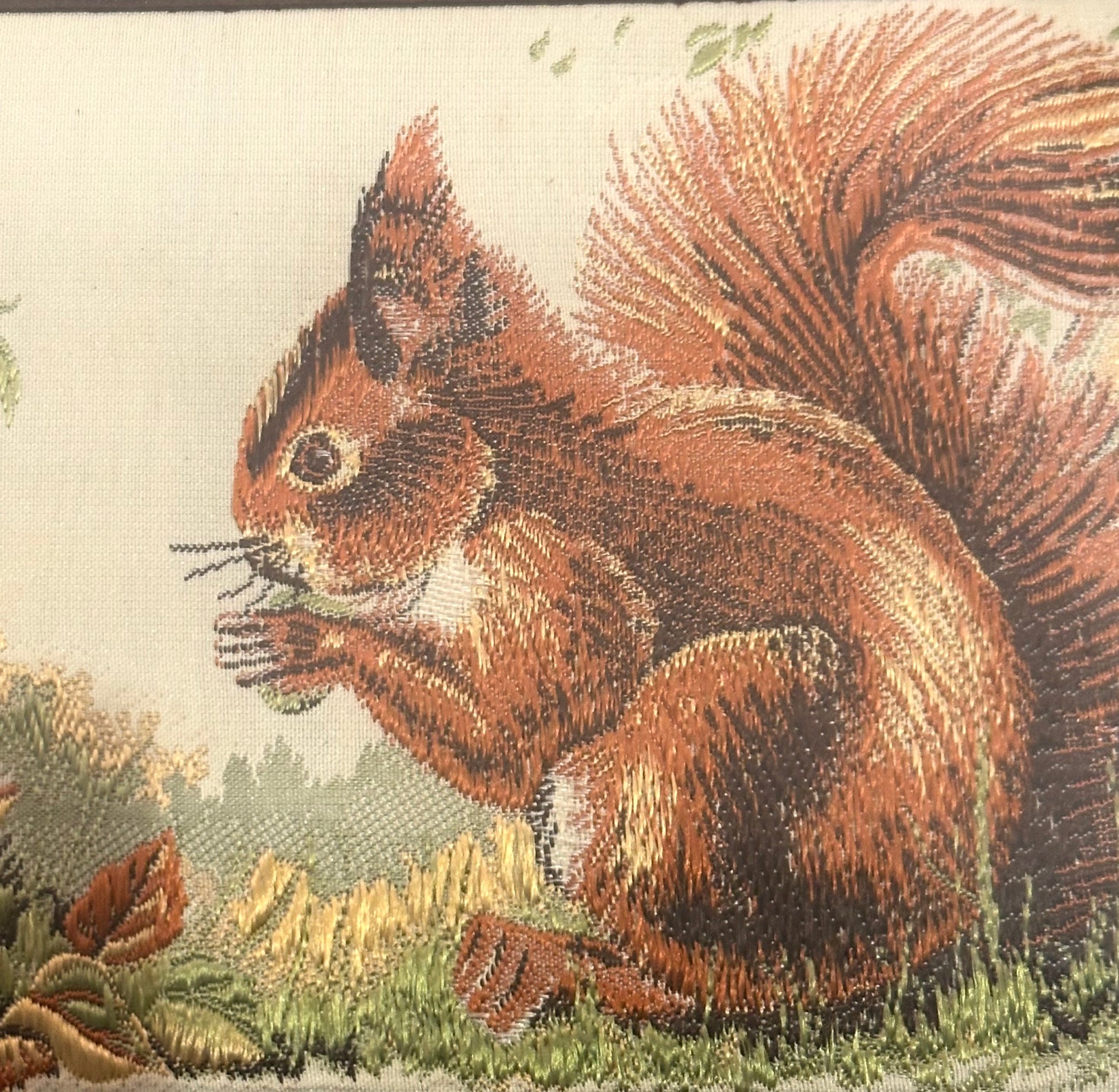 Vintage pair Cash’s of Coventry woven silk, fox, squirrel, artwork, framed