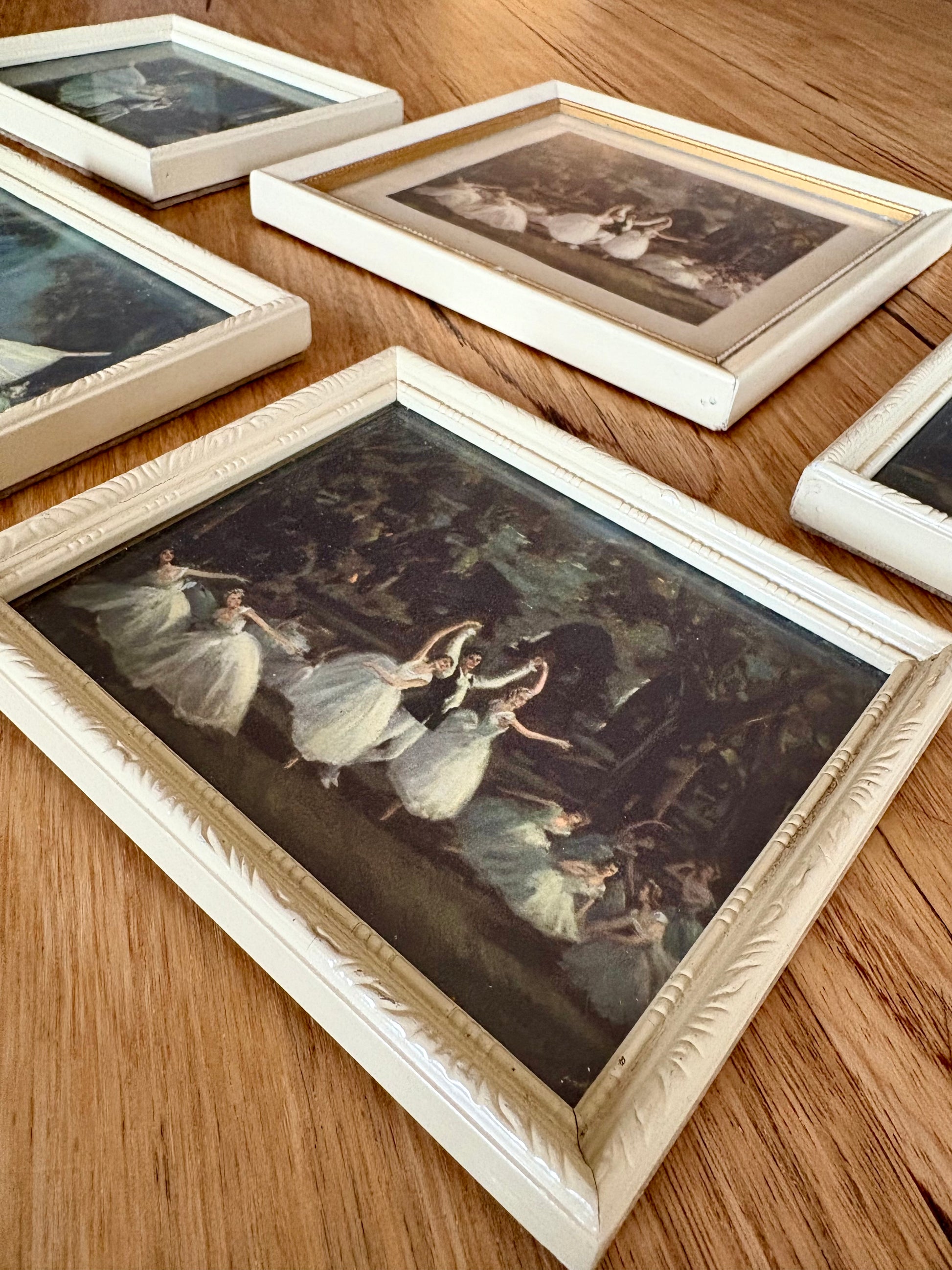 1950’s miniature set of 5 ballet prints Carlotta Edwards, vintage framed art