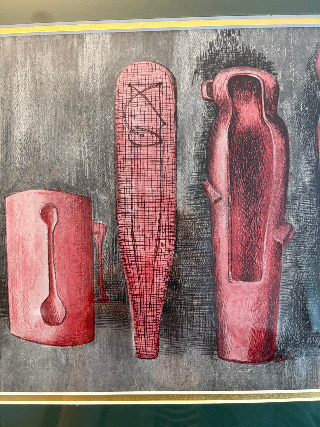 Mid Century print after Henry Moore, "Sculptural Ideas 1938", Vintage framed art, gold frame, artwork