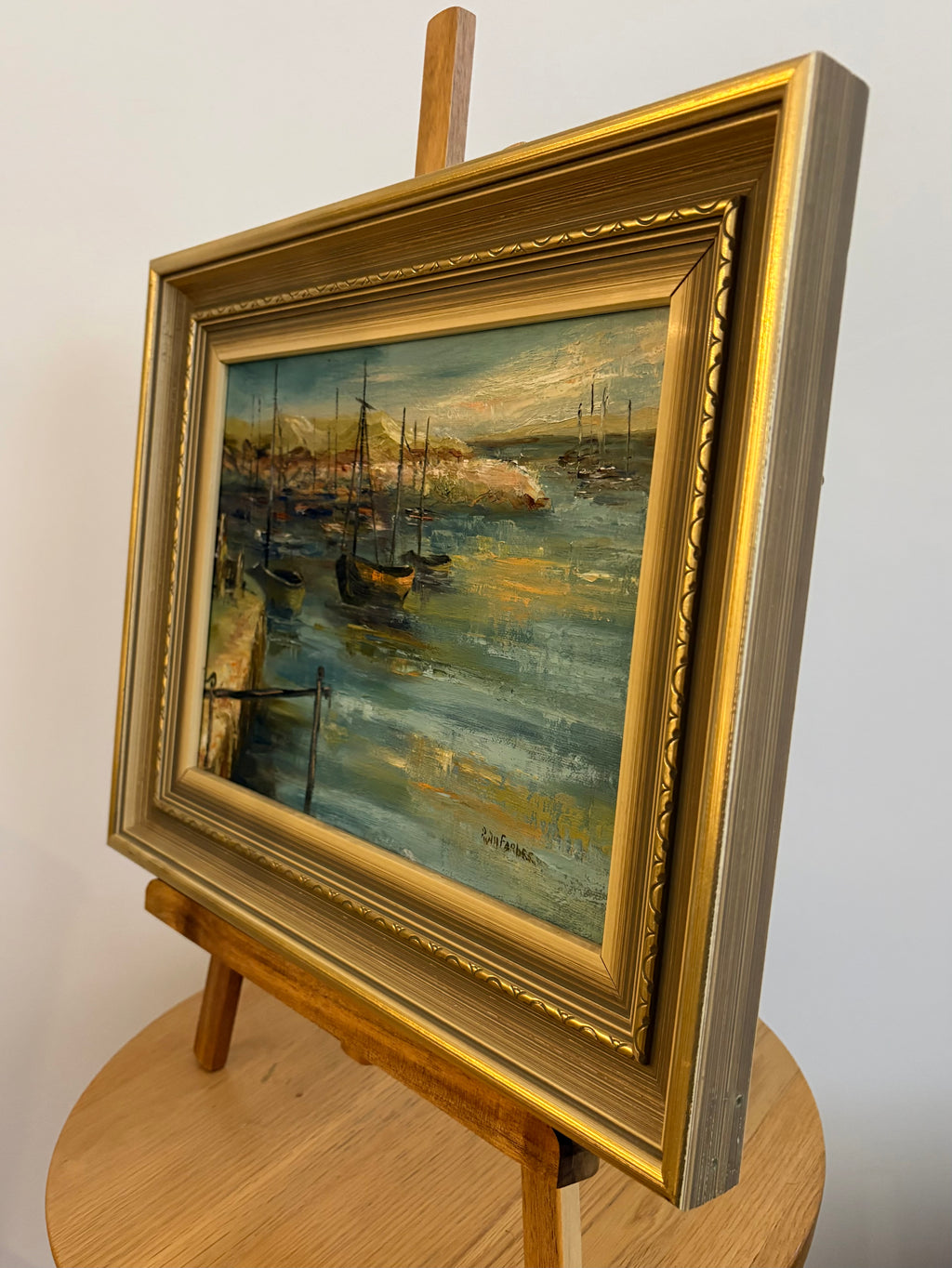 Vintage original painting, sailboats, signed framed artwork