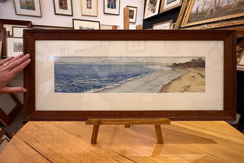Original watercolour painting, John Flexmore, coastline, vintage framed art