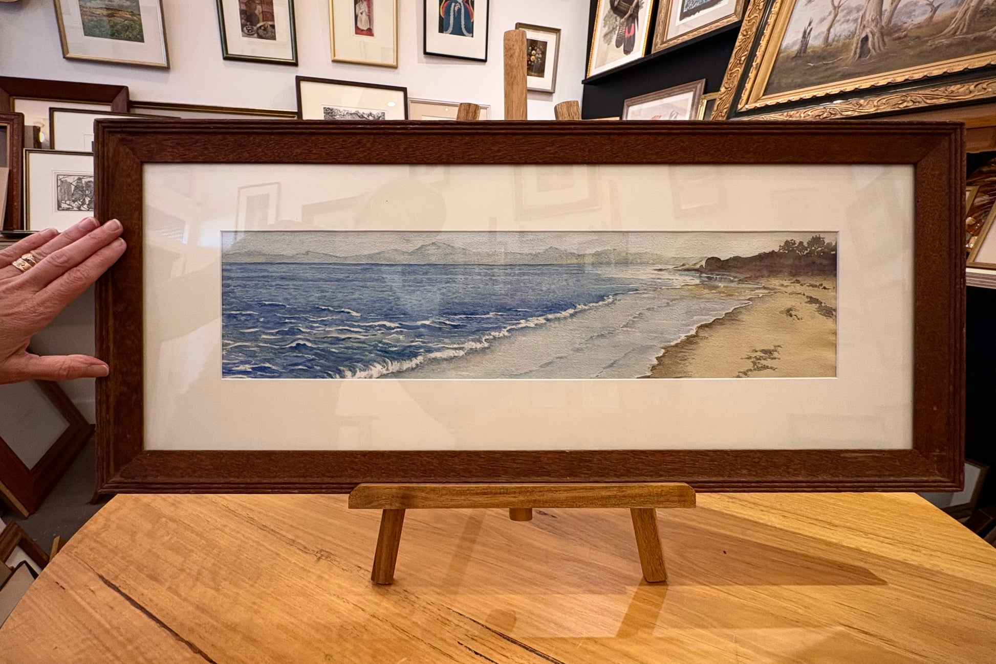 Original watercolour painting, John Flexmore, coastline, vintage framed art