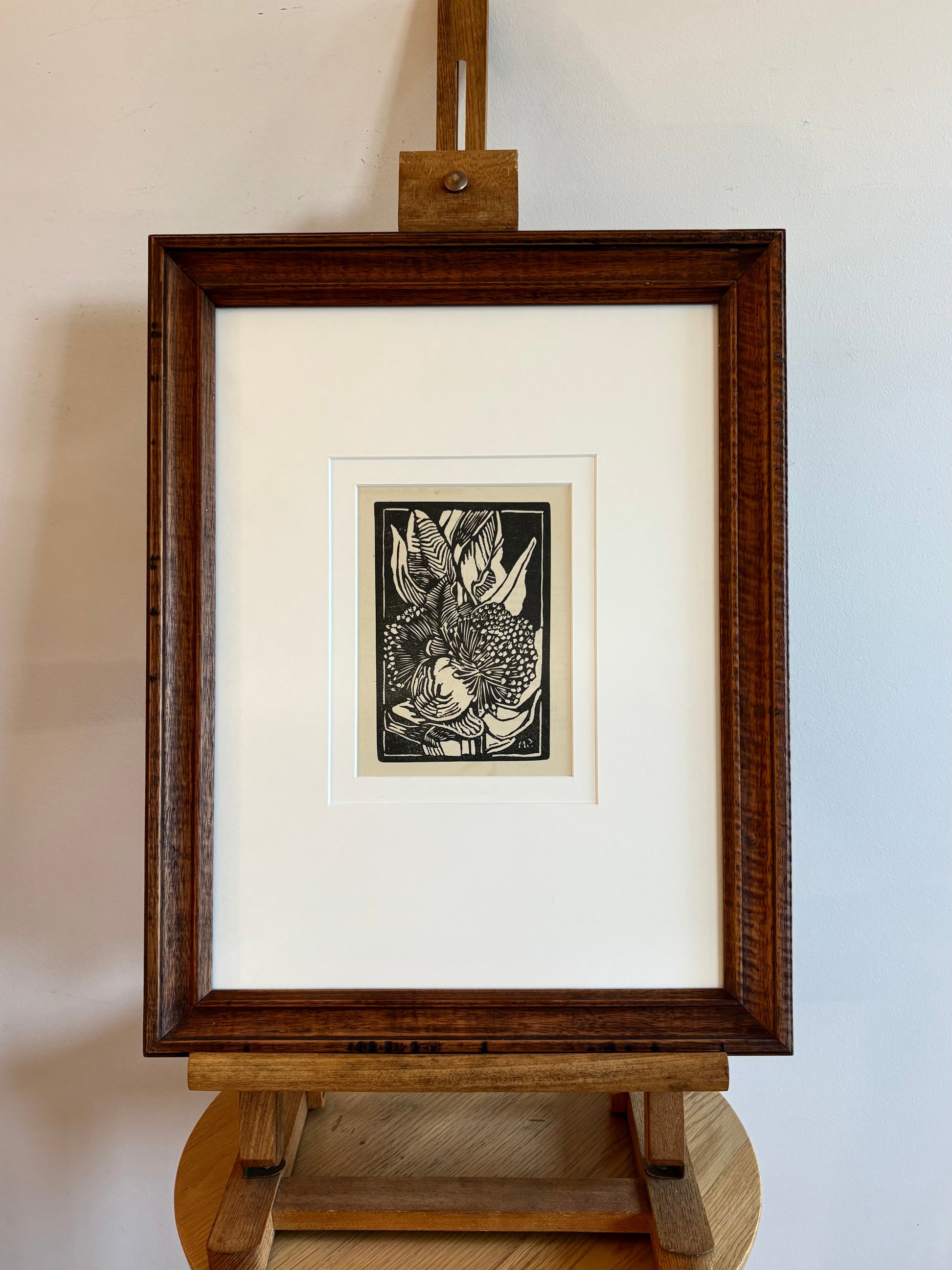 Original 1930s Margaret Preston woodblock print, "W.A. Gum Blossom" rare antique framed art