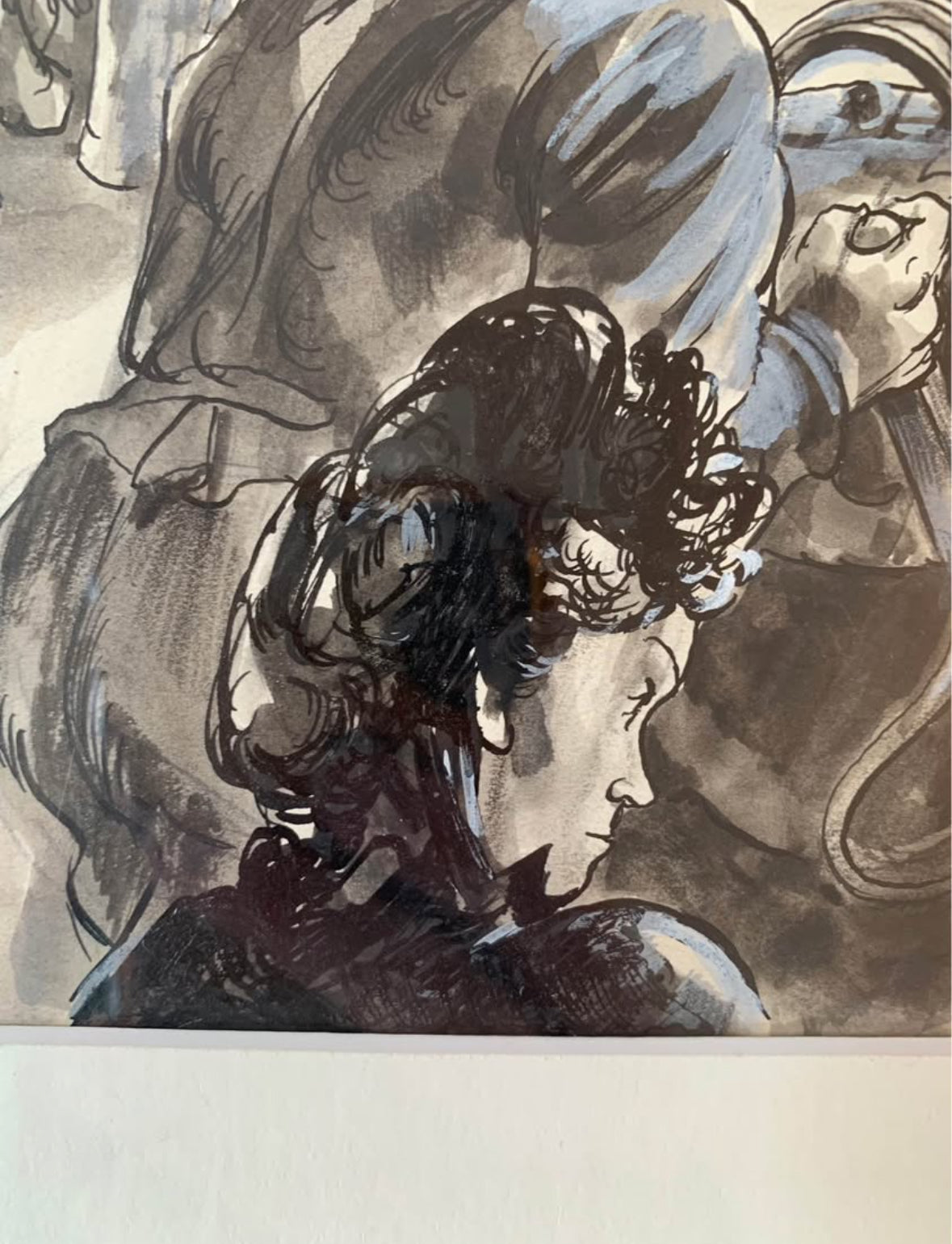 Original Steven Spurrier black and white illustration, circa 1940's artwork, London train station, vintage framed art