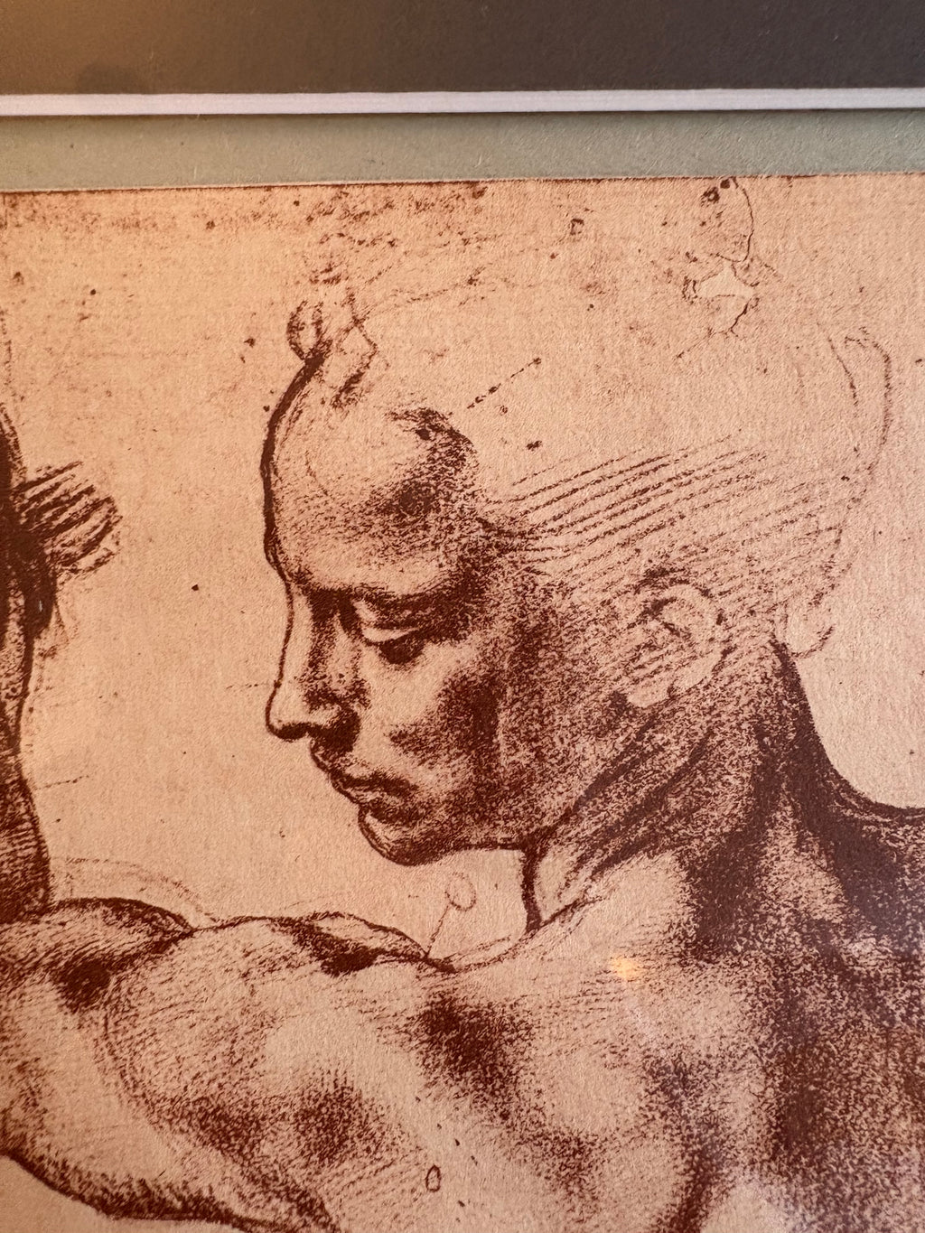 1938 print, Michelangelo "The Libyan Sibyl" (1511), framed vintage art
