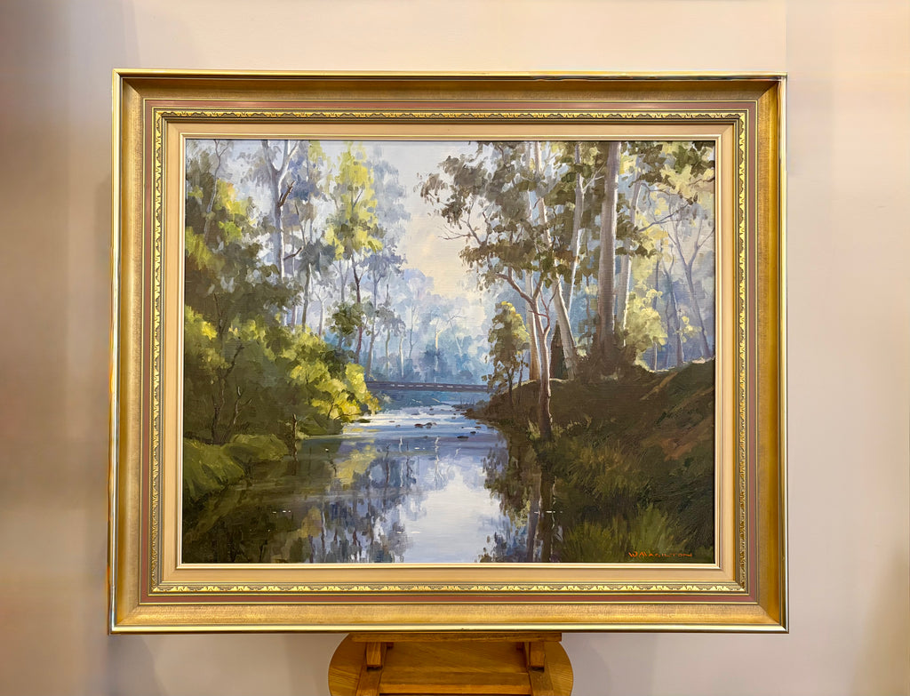 Large original oil painting on linen, Walter Magilton, “Sheepyard Flat”, vintage framed art
