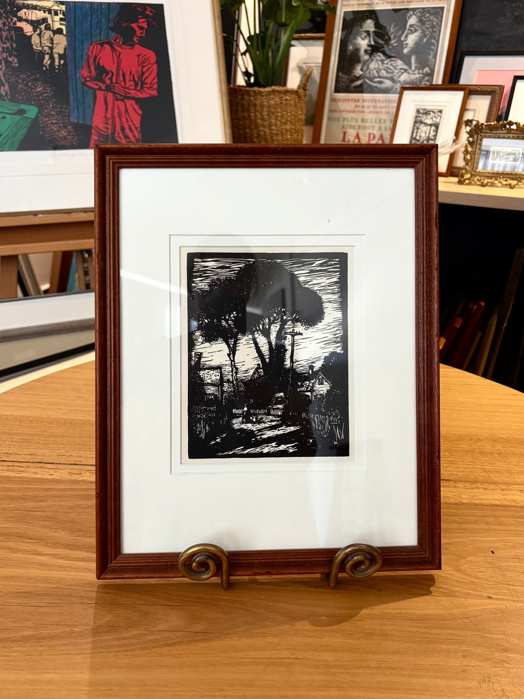 1924 print after Tod Lindenmuth, woodblock, framed vintage antique art