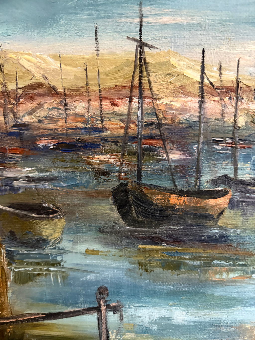 Vintage original painting, sailboats, signed framed artwork
