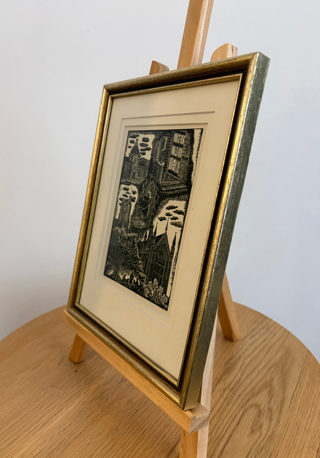 Original Helen Ogilvie woodblock print "Melbourne University", framed art, Architecture, Australian artwork