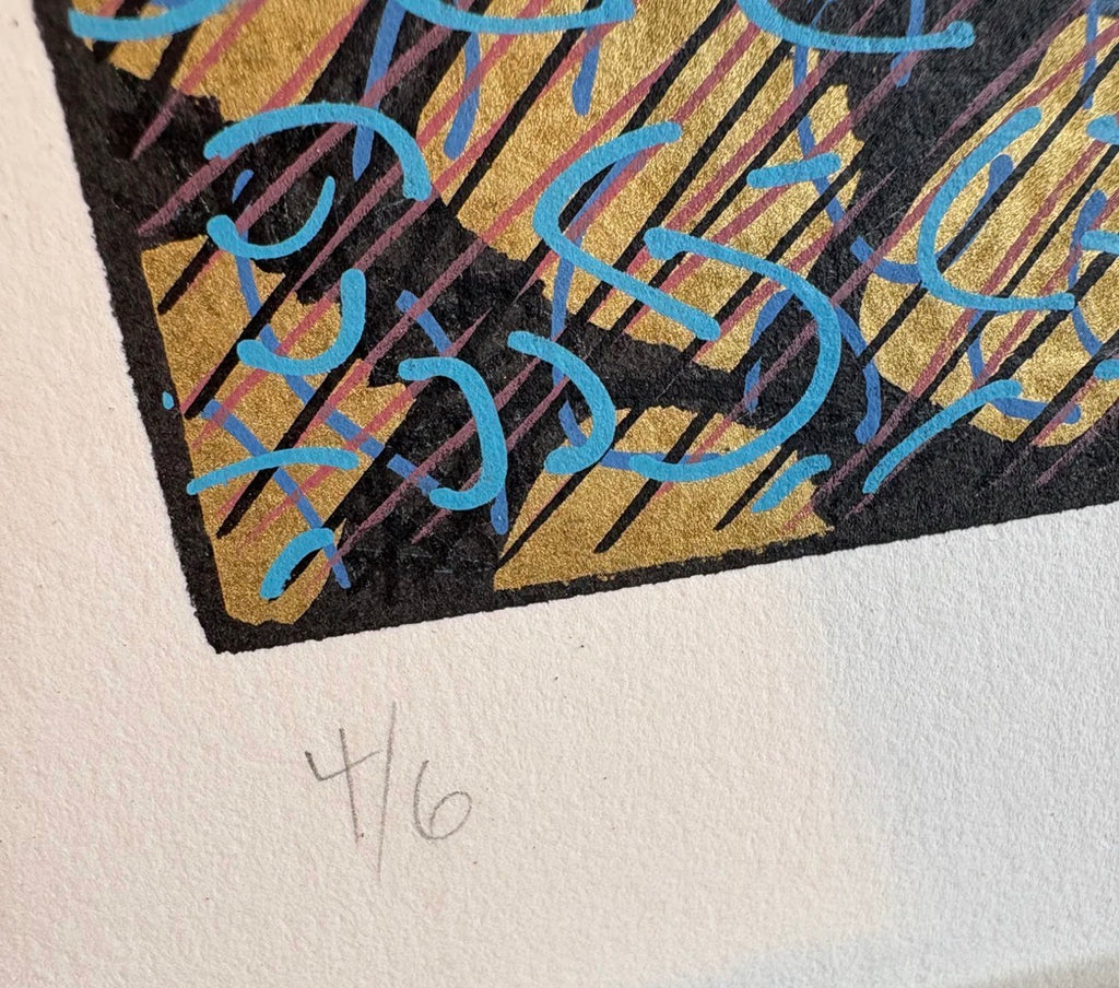 Large Original Roslyn Kean screen print 4/6, abstract art, Australian, gilt, coral, vintage, framed